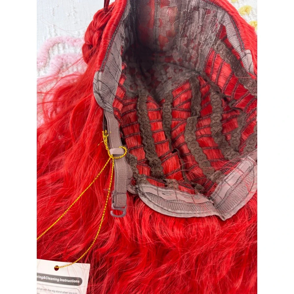 Vibrant Red‎ Cosplay Wig Braided Buns Long Wavy Synthetic Fiber
